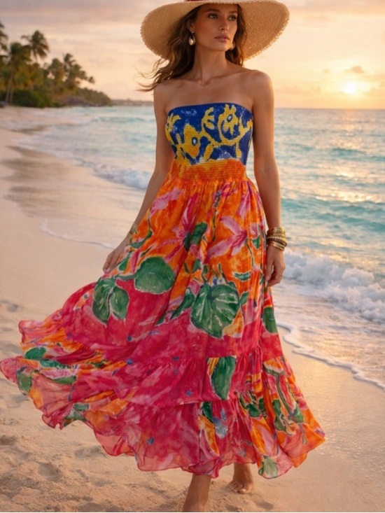 Lauren Ralph Lauren Dresses & Skirts - Lauren Ralph Lauren-Floral Tiered Maxi Dress in Blue, Orange, Pink & Green-2X